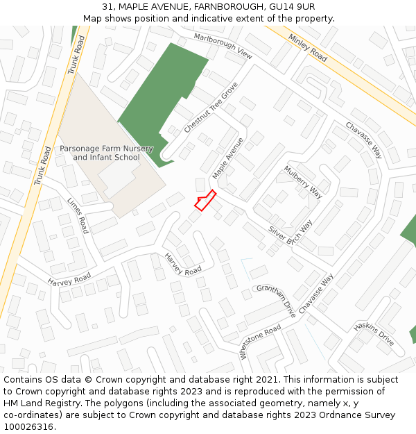 31, MAPLE AVENUE, FARNBOROUGH, GU14 9UR: Location map and indicative extent of plot
