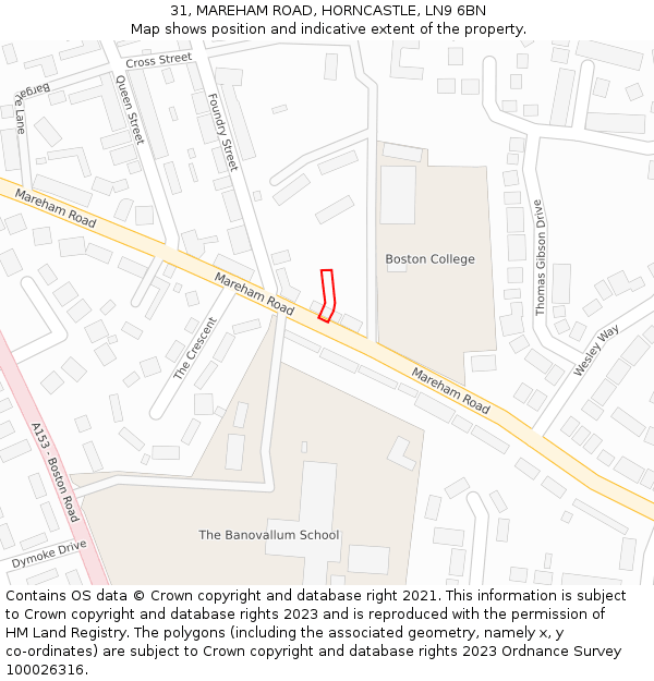 31, MAREHAM ROAD, HORNCASTLE, LN9 6BN: Location map and indicative extent of plot