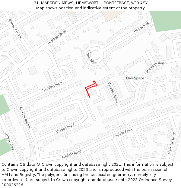 31, MARSDEN MEWS, HEMSWORTH, PONTEFRACT, WF9 4SY: Location map and indicative extent of plot