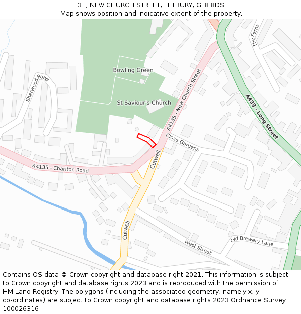 31, NEW CHURCH STREET, TETBURY, GL8 8DS: Location map and indicative extent of plot