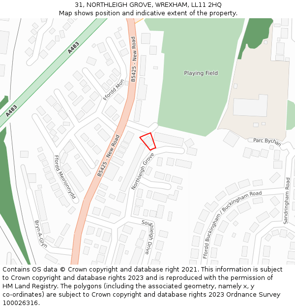 31, NORTHLEIGH GROVE, WREXHAM, LL11 2HQ: Location map and indicative extent of plot