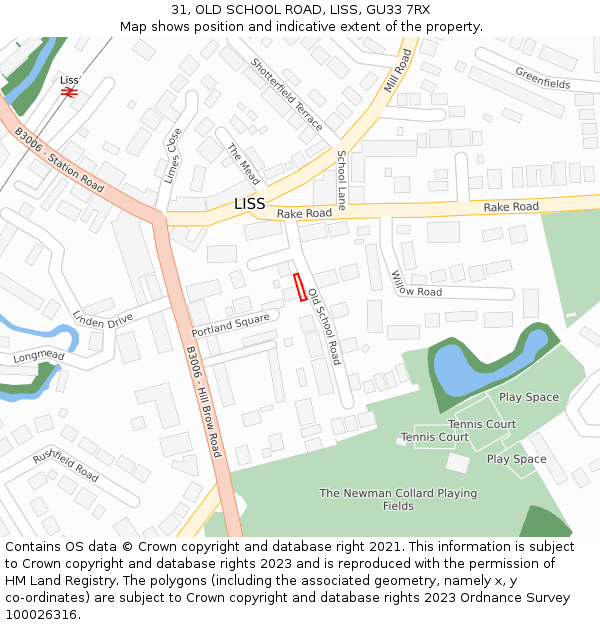 31, OLD SCHOOL ROAD, LISS, GU33 7RX: Location map and indicative extent of plot