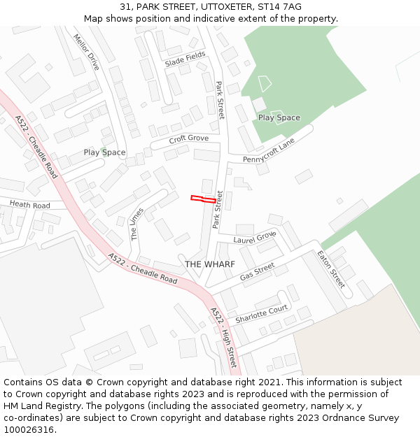 31, PARK STREET, UTTOXETER, ST14 7AG: Location map and indicative extent of plot