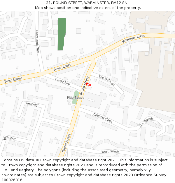 31, POUND STREET, WARMINSTER, BA12 8NL: Location map and indicative extent of plot