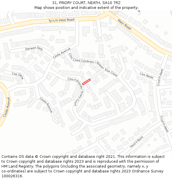 31, PRIORY COURT, NEATH, SA10 7RZ: Location map and indicative extent of plot