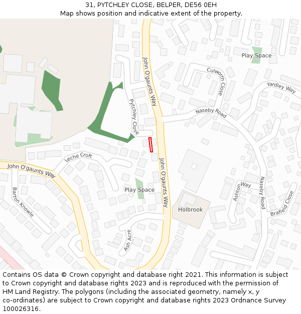 31, PYTCHLEY CLOSE, BELPER, DE56 0EH: Location map and indicative extent of plot