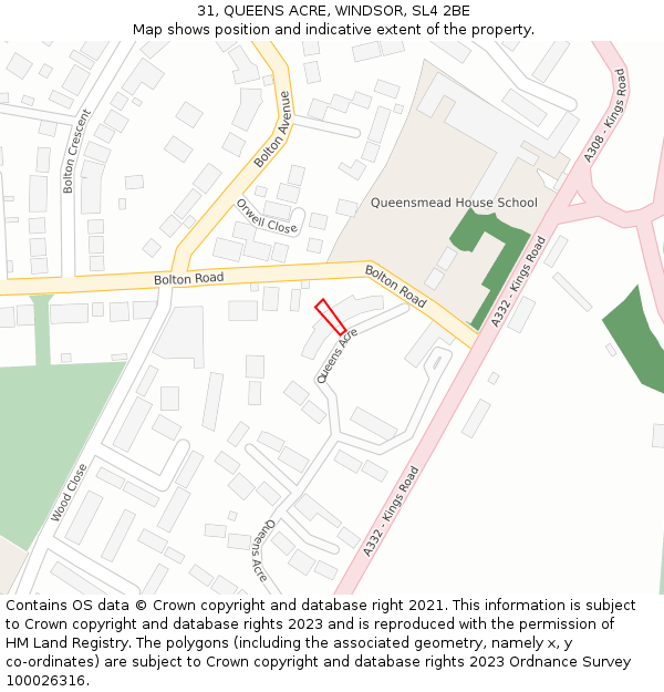 31, QUEENS ACRE, WINDSOR, SL4 2BE: Location map and indicative extent of plot