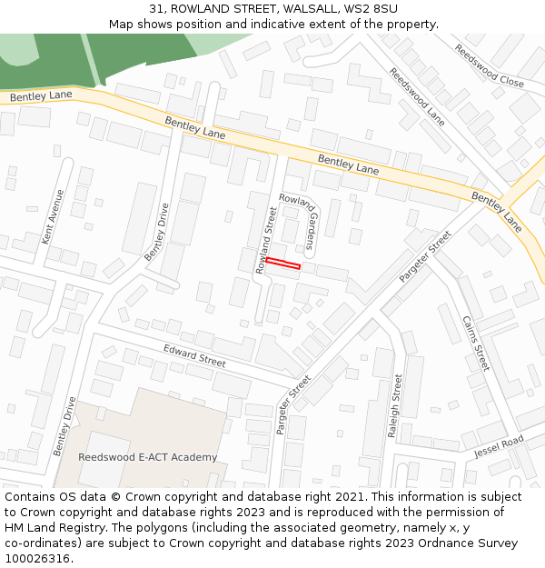 31, ROWLAND STREET, WALSALL, WS2 8SU: Location map and indicative extent of plot