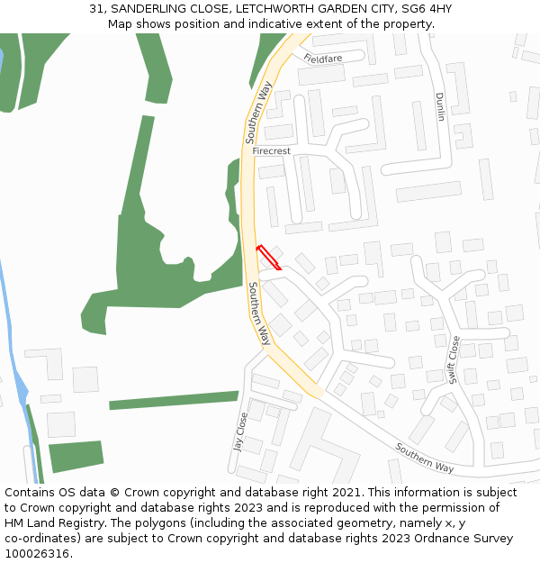 31, SANDERLING CLOSE, LETCHWORTH GARDEN CITY, SG6 4HY: Location map and indicative extent of plot