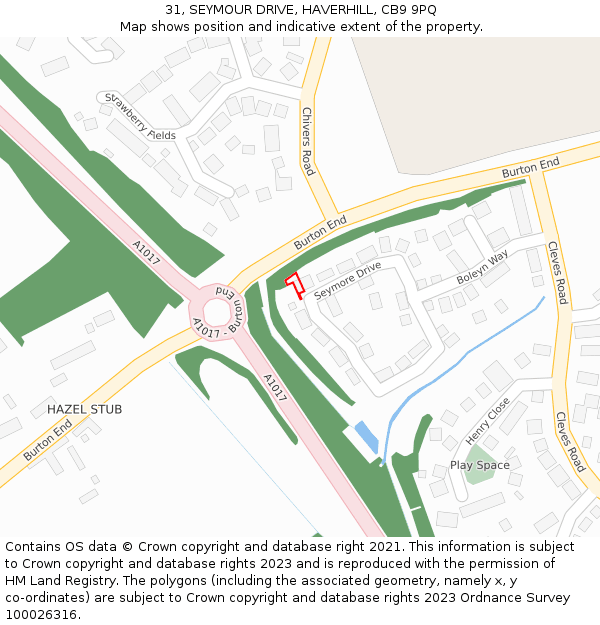 31, SEYMOUR DRIVE, HAVERHILL, CB9 9PQ: Location map and indicative extent of plot
