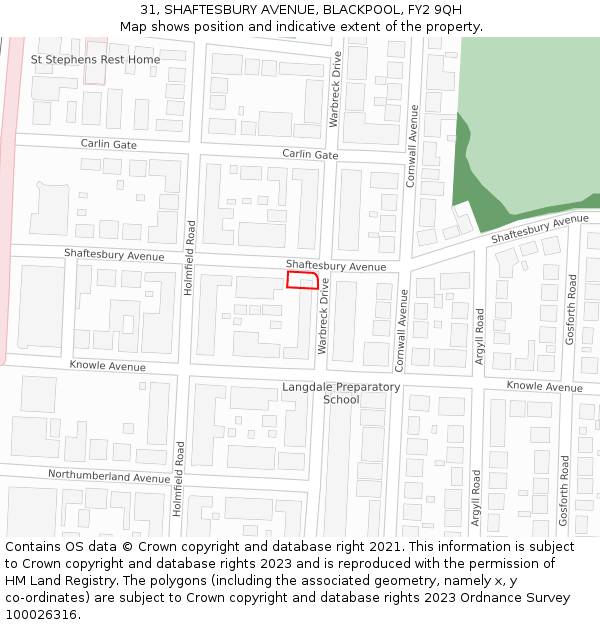 31, SHAFTESBURY AVENUE, BLACKPOOL, FY2 9QH: Location map and indicative extent of plot