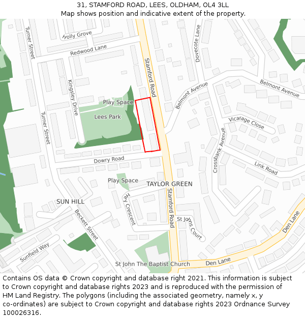 31, STAMFORD ROAD, LEES, OLDHAM, OL4 3LL: Location map and indicative extent of plot