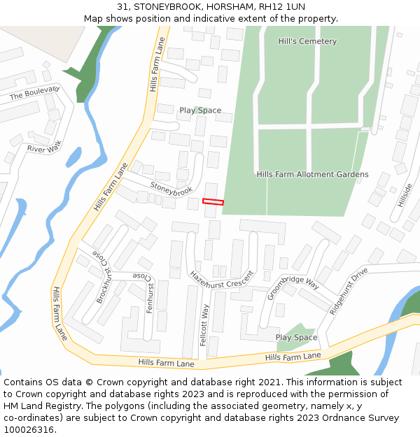 31, STONEYBROOK, HORSHAM, RH12 1UN: Location map and indicative extent of plot