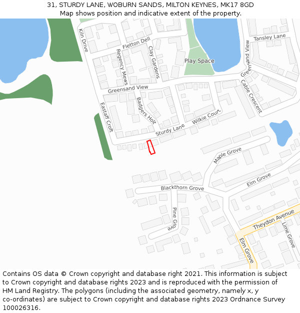 31, STURDY LANE, WOBURN SANDS, MILTON KEYNES, MK17 8GD: Location map and indicative extent of plot