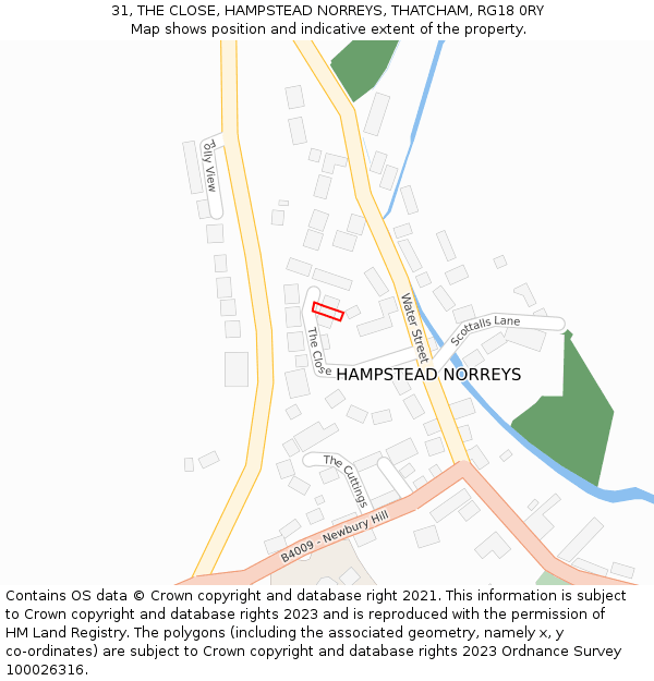 31, THE CLOSE, HAMPSTEAD NORREYS, THATCHAM, RG18 0RY: Location map and indicative extent of plot