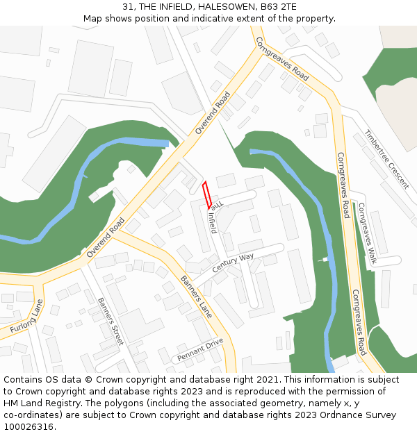 31, THE INFIELD, HALESOWEN, B63 2TE: Location map and indicative extent of plot