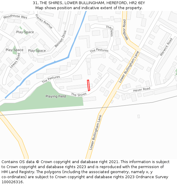 31, THE SHIRES, LOWER BULLINGHAM, HEREFORD, HR2 6EY: Location map and indicative extent of plot