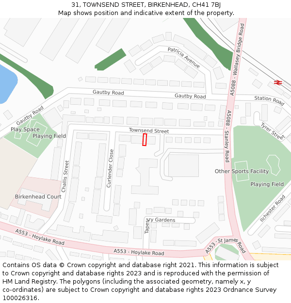 31, TOWNSEND STREET, BIRKENHEAD, CH41 7BJ: Location map and indicative extent of plot
