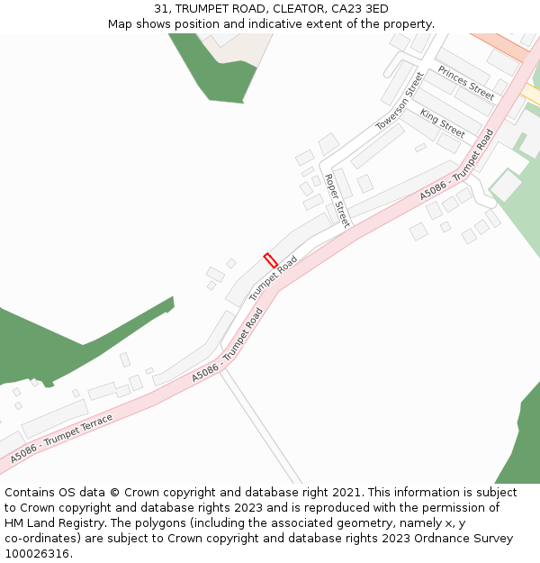 31, TRUMPET ROAD, CLEATOR, CA23 3ED: Location map and indicative extent of plot