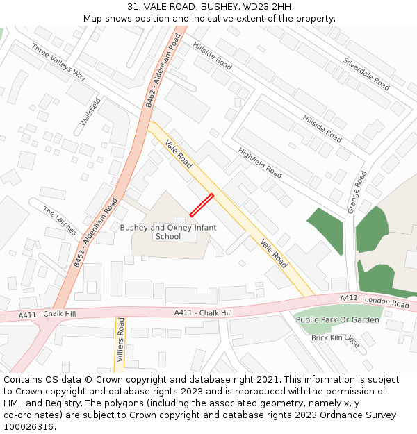 31, VALE ROAD, BUSHEY, WD23 2HH: Location map and indicative extent of plot