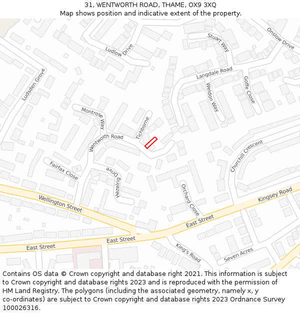 31, WENTWORTH ROAD, THAME, OX9 3XQ: Location map and indicative extent of plot