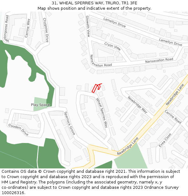 31, WHEAL SPERRIES WAY, TRURO, TR1 3FE: Location map and indicative extent of plot
