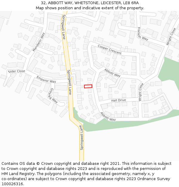 32, ABBOTT WAY, WHETSTONE, LEICESTER, LE8 6RA: Location map and indicative extent of plot
