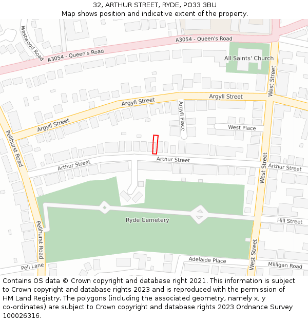 32, ARTHUR STREET, RYDE, PO33 3BU: Location map and indicative extent of plot