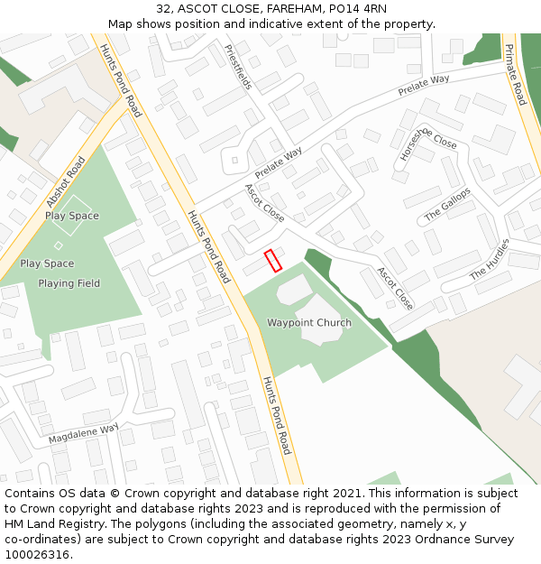 32, ASCOT CLOSE, FAREHAM, PO14 4RN: Location map and indicative extent of plot