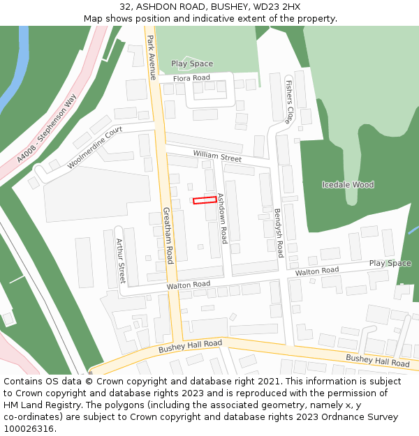 32, ASHDON ROAD, BUSHEY, WD23 2HX: Location map and indicative extent of plot