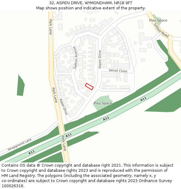 32, ASPEN DRIVE, WYMONDHAM, NR18 9FT: Location map and indicative extent of plot