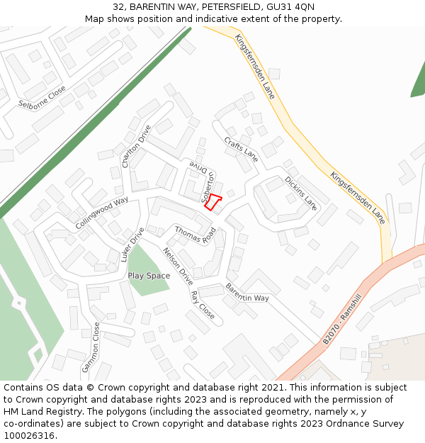 32, BARENTIN WAY, PETERSFIELD, GU31 4QN: Location map and indicative extent of plot
