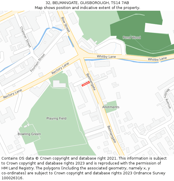 32, BELMANGATE, GUISBOROUGH, TS14 7AB: Location map and indicative extent of plot