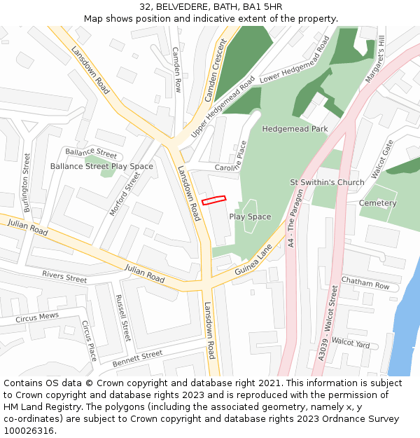 32, BELVEDERE, BATH, BA1 5HR: Location map and indicative extent of plot