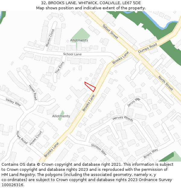 32, BROOKS LANE, WHITWICK, COALVILLE, LE67 5DE: Location map and indicative extent of plot