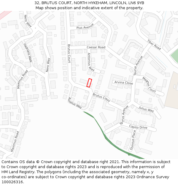 32, BRUTUS COURT, NORTH HYKEHAM, LINCOLN, LN6 9YB: Location map and indicative extent of plot