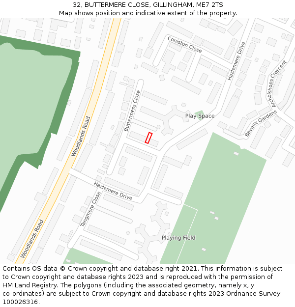 32, BUTTERMERE CLOSE, GILLINGHAM, ME7 2TS: Location map and indicative extent of plot