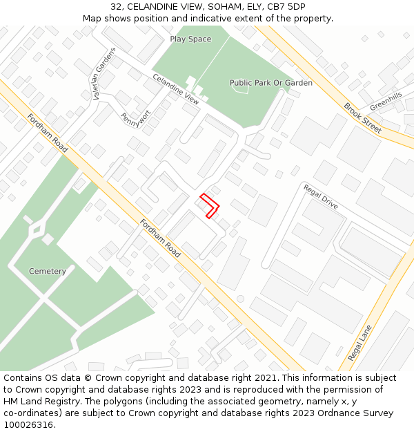 32, CELANDINE VIEW, SOHAM, ELY, CB7 5DP: Location map and indicative extent of plot