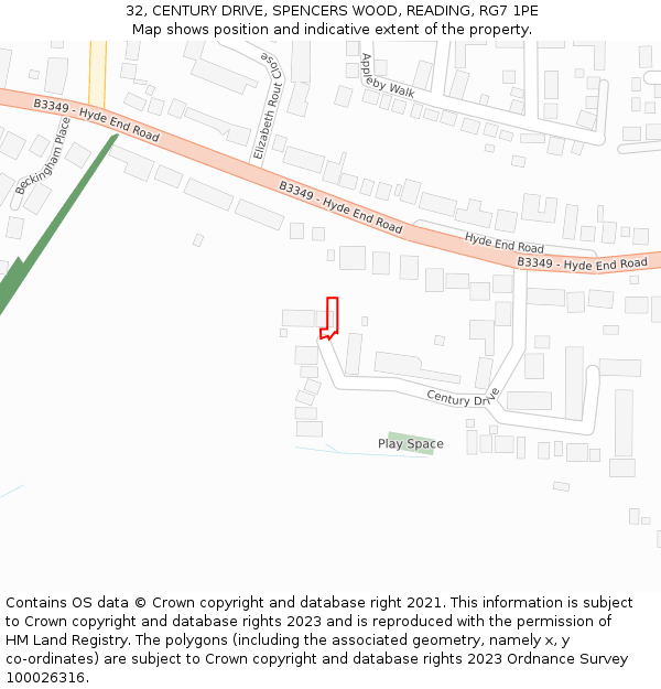 32, CENTURY DRIVE, SPENCERS WOOD, READING, RG7 1PE: Location map and indicative extent of plot