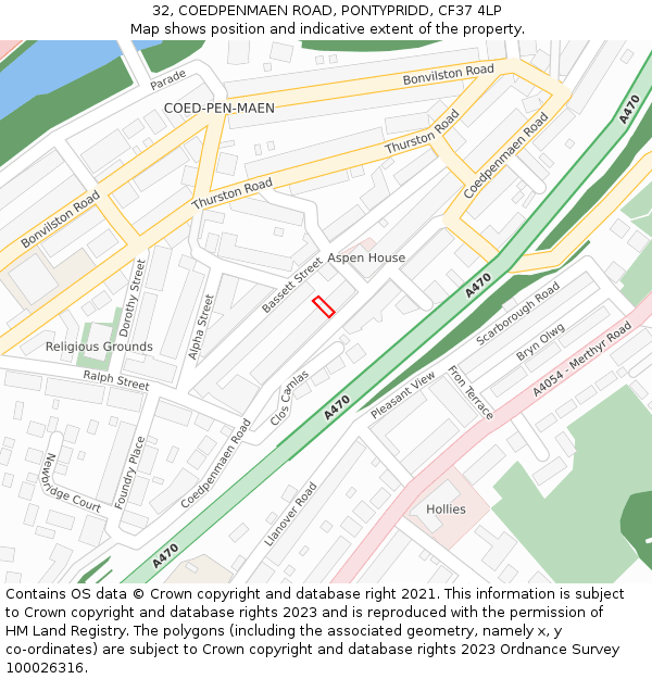 32, COEDPENMAEN ROAD, PONTYPRIDD, CF37 4LP: Location map and indicative extent of plot