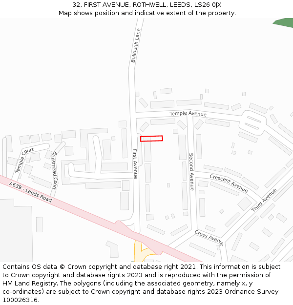 32, FIRST AVENUE, ROTHWELL, LEEDS, LS26 0JX: Location map and indicative extent of plot