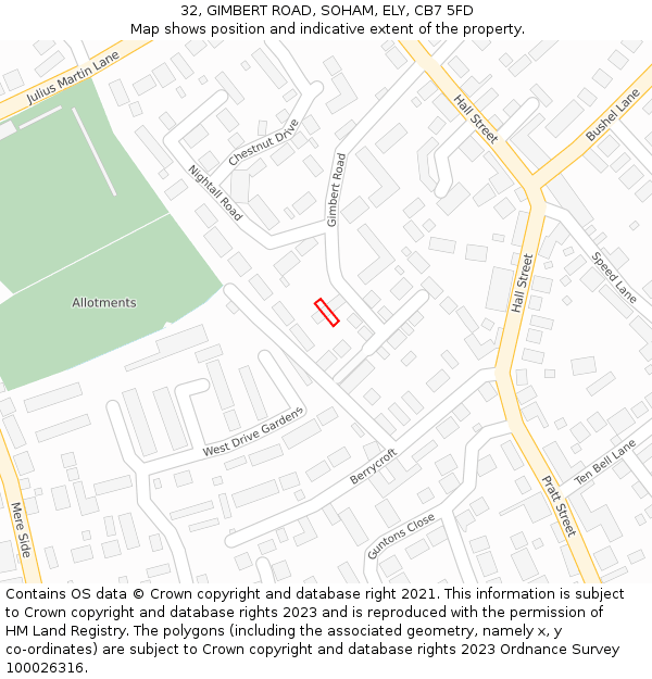32, GIMBERT ROAD, SOHAM, ELY, CB7 5FD: Location map and indicative extent of plot