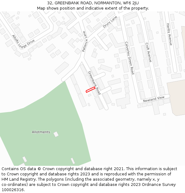 32, GREENBANK ROAD, NORMANTON, WF6 2JU: Location map and indicative extent of plot