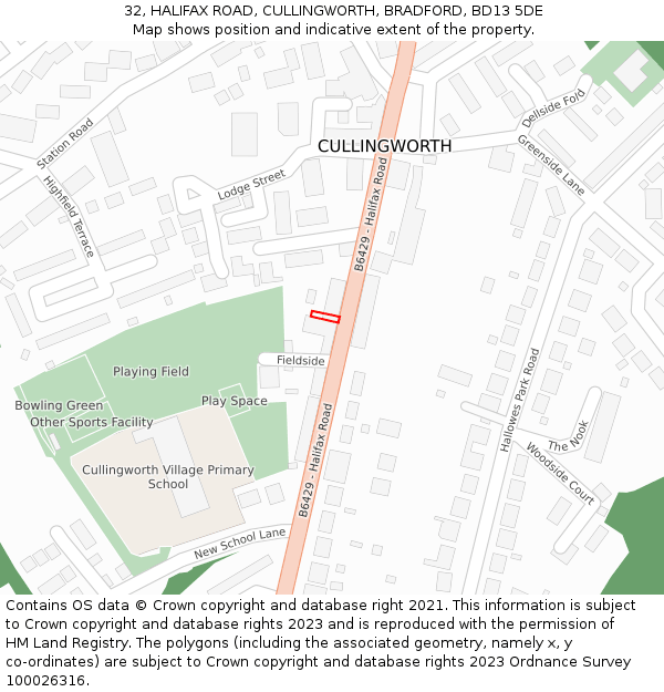 32, HALIFAX ROAD, CULLINGWORTH, BRADFORD, BD13 5DE: Location map and indicative extent of plot