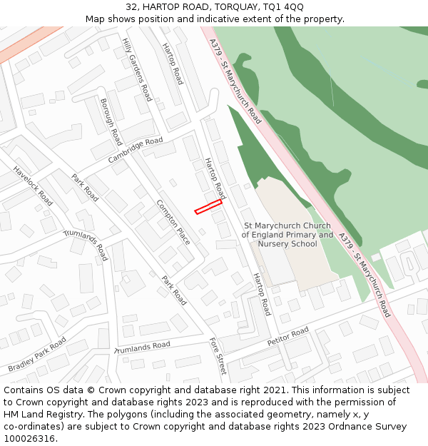32, HARTOP ROAD, TORQUAY, TQ1 4QQ: Location map and indicative extent of plot