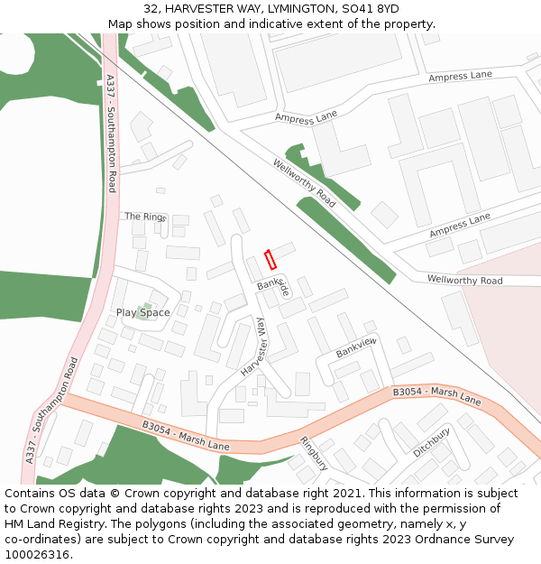 32, HARVESTER WAY, LYMINGTON, SO41 8YD: Location map and indicative extent of plot