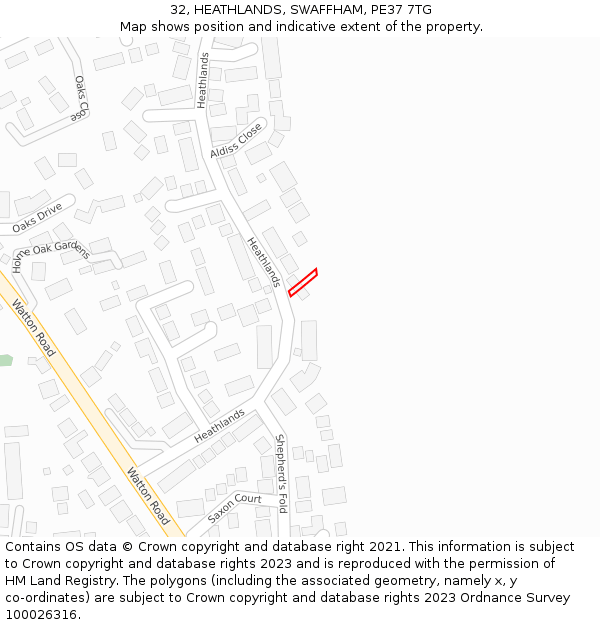 32, HEATHLANDS, SWAFFHAM, PE37 7TG: Location map and indicative extent of plot