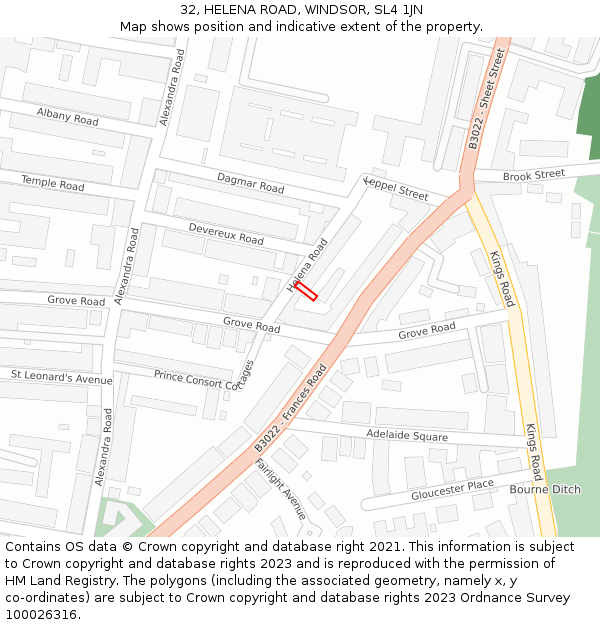 32, HELENA ROAD, WINDSOR, SL4 1JN: Location map and indicative extent of plot