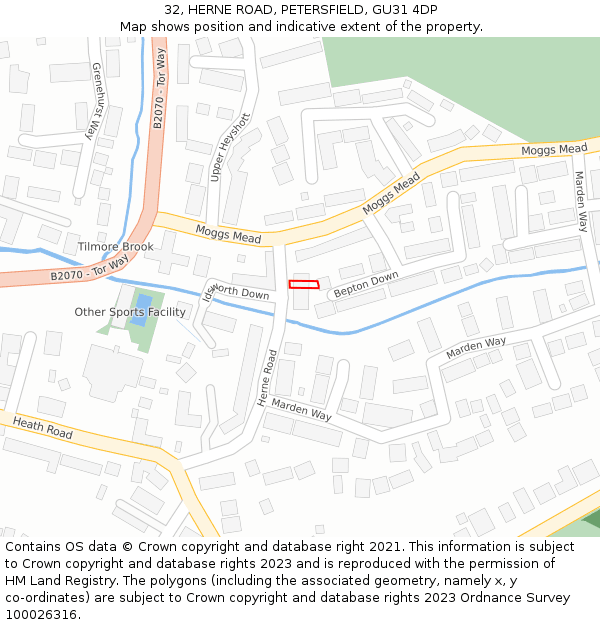 32, HERNE ROAD, PETERSFIELD, GU31 4DP: Location map and indicative extent of plot