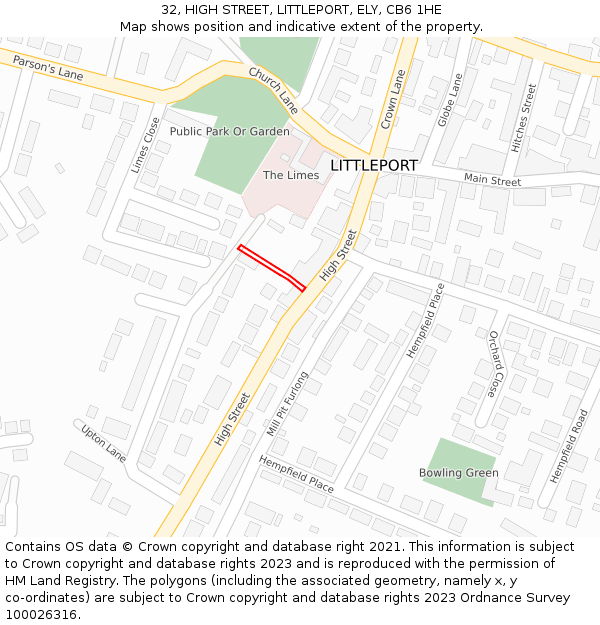 32, HIGH STREET, LITTLEPORT, ELY, CB6 1HE: Location map and indicative extent of plot
